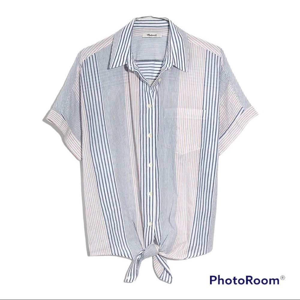 Madewell Tie Front Rawley Stripe Shirt Top